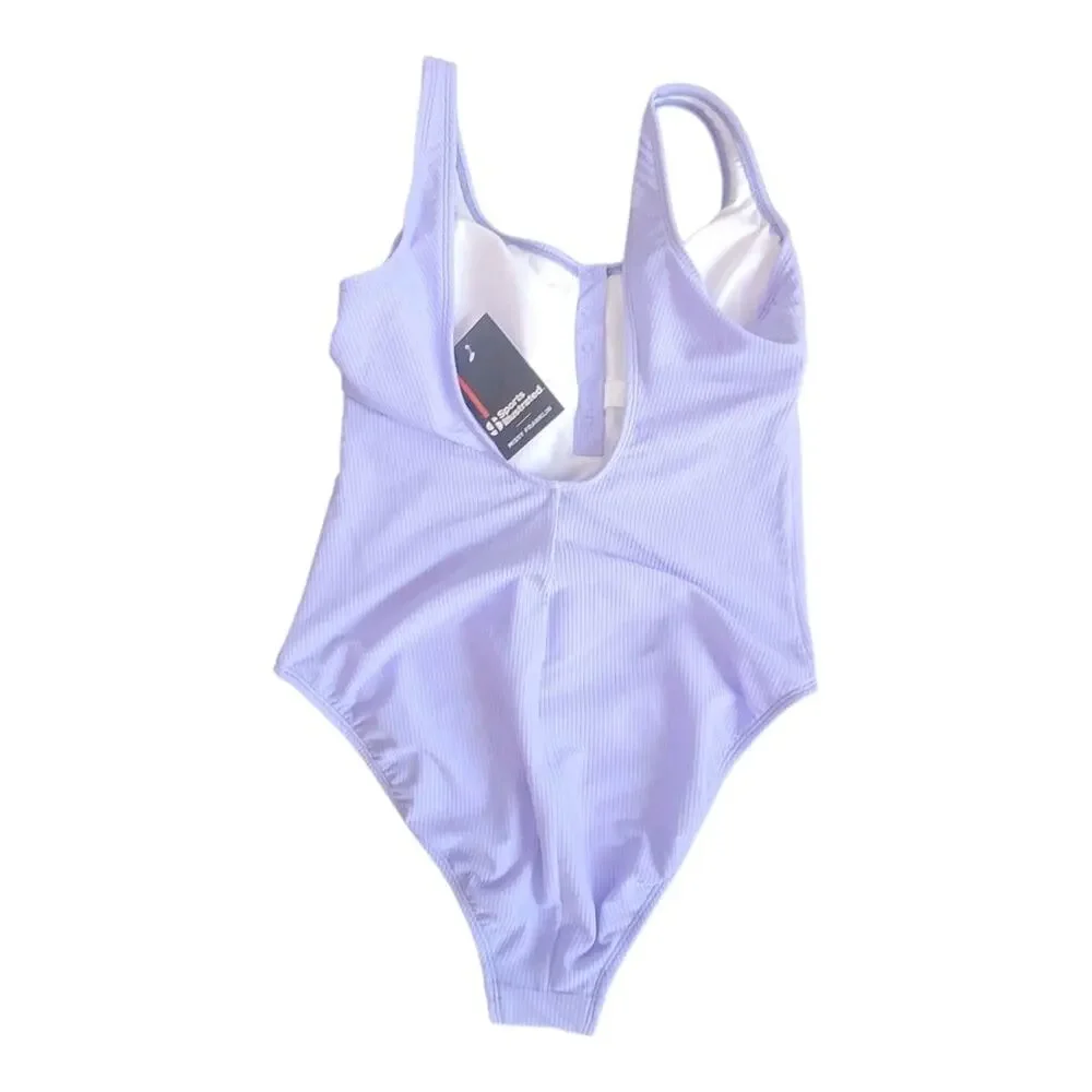 Sports Illustrated Textured One Piece Swimsuit L Light Blue NWT MSRP $120 Summer